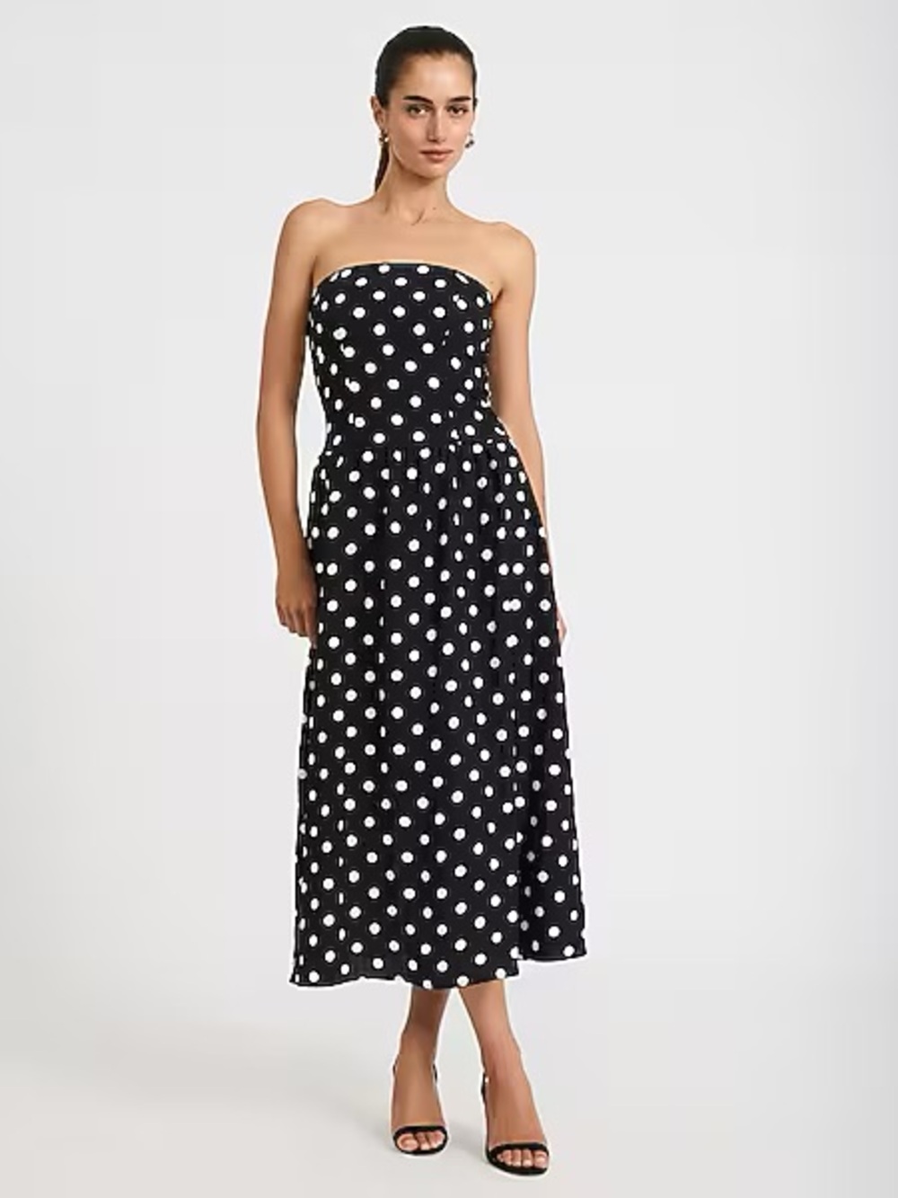 Express Black Strapless Polka Dot Midi Dress